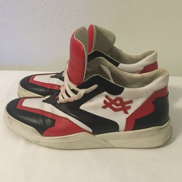 Black Red White Leather Luxe Sneaker Shoes Sz 42 - Picture 5 of 8